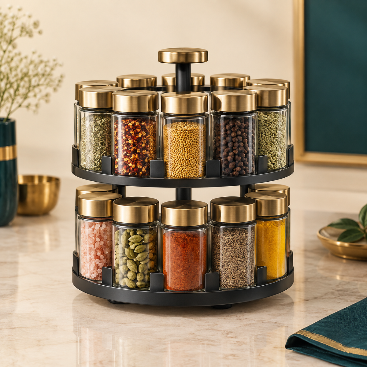 Revolving 16 jar spice rack organiser