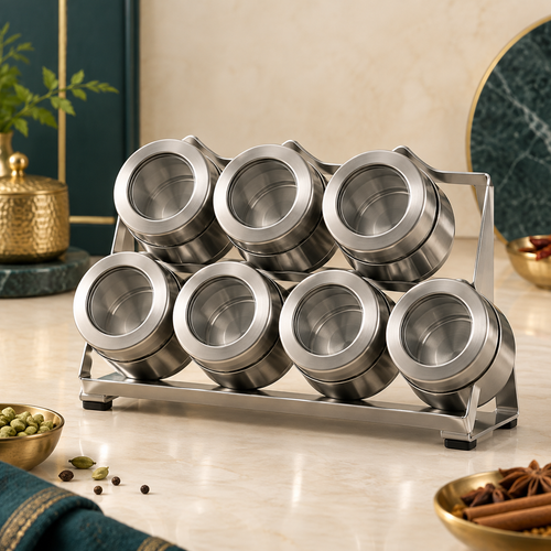 Stainless steel seven container spice rack